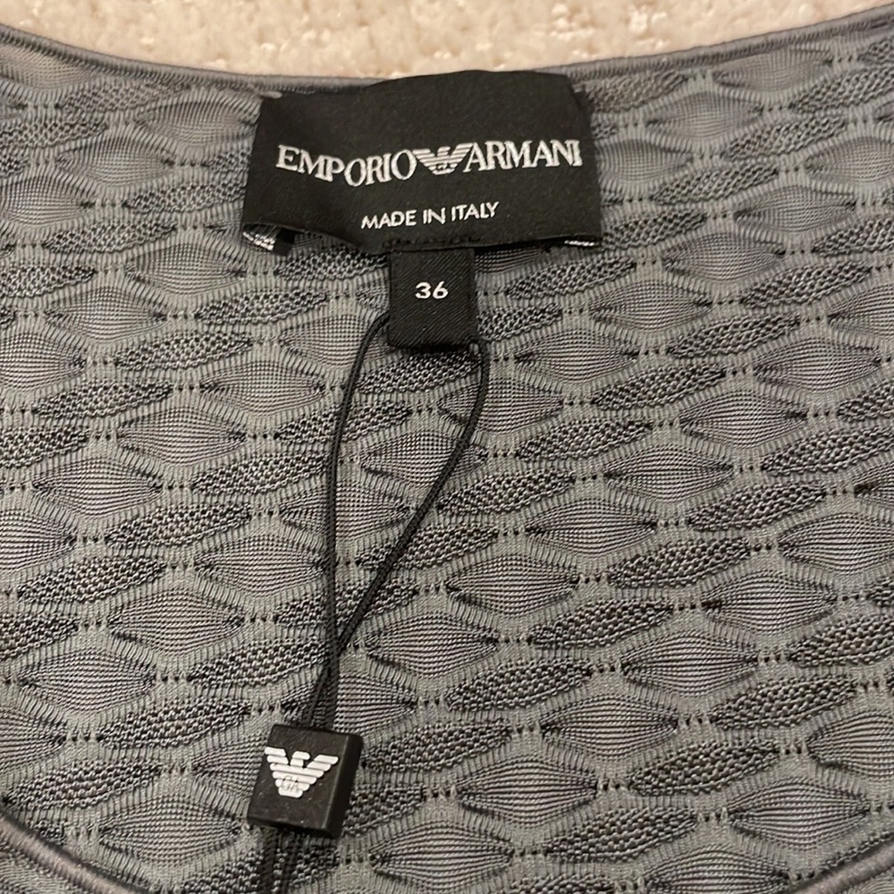 Emporio Armani Gray Jacquard Round Collar T-shirt Sz 36 (US 0), Made in Italy - Picture 10 of 11